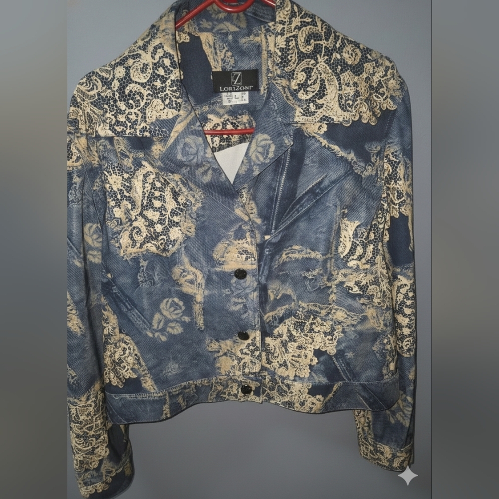 Blue and Cream Women's Jacket
